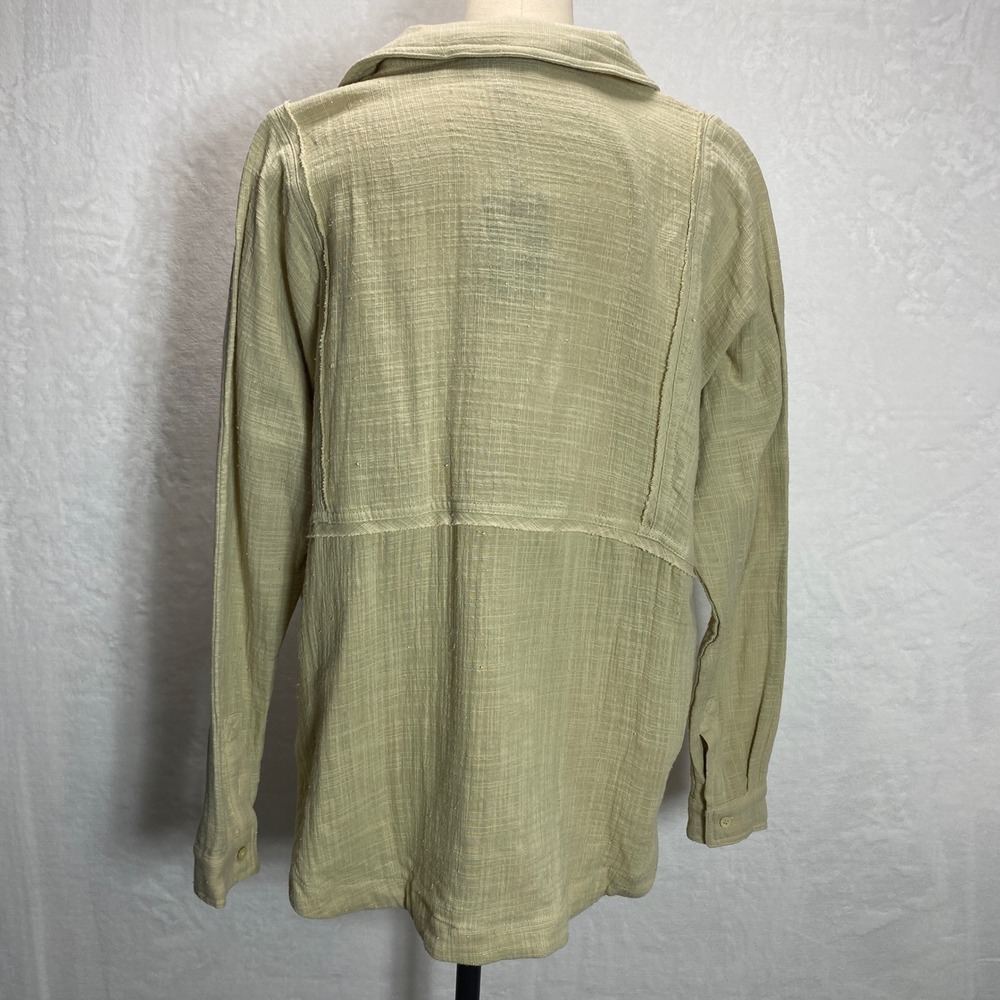 Heyson L Women's‎ Beige Long Sleeve Button Up Top Shirt Distressed Neutral Color - Picture 7 of 11